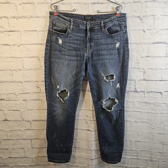 Judy Blue Denim - Judy Blue Jeans Women’s 15/32 Blue Mid Rise Boyfriend Fit Distressed Stretch